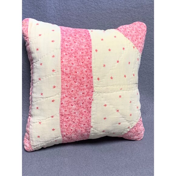 Vintage Handmade Pink & Cream Patchwork Pillow - 7" x 7" Quilted Throw Cushion - Picture 7 of 8